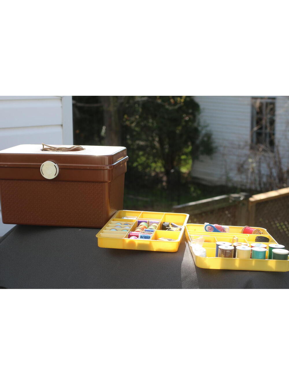 Vintage Sewing Supplies Lot Thread Buttons Bias Tape Notions Craft Storage Box